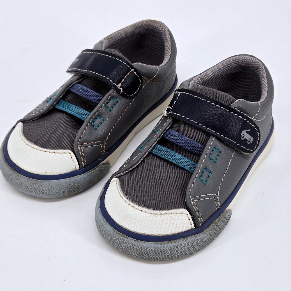 See Kai Run Stevie Grey Leather Canvas Toddler First Walker Sneakers Size 6